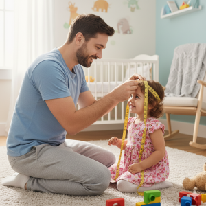 Padre mide cabeza de niño para elegir casco para bici niño.
