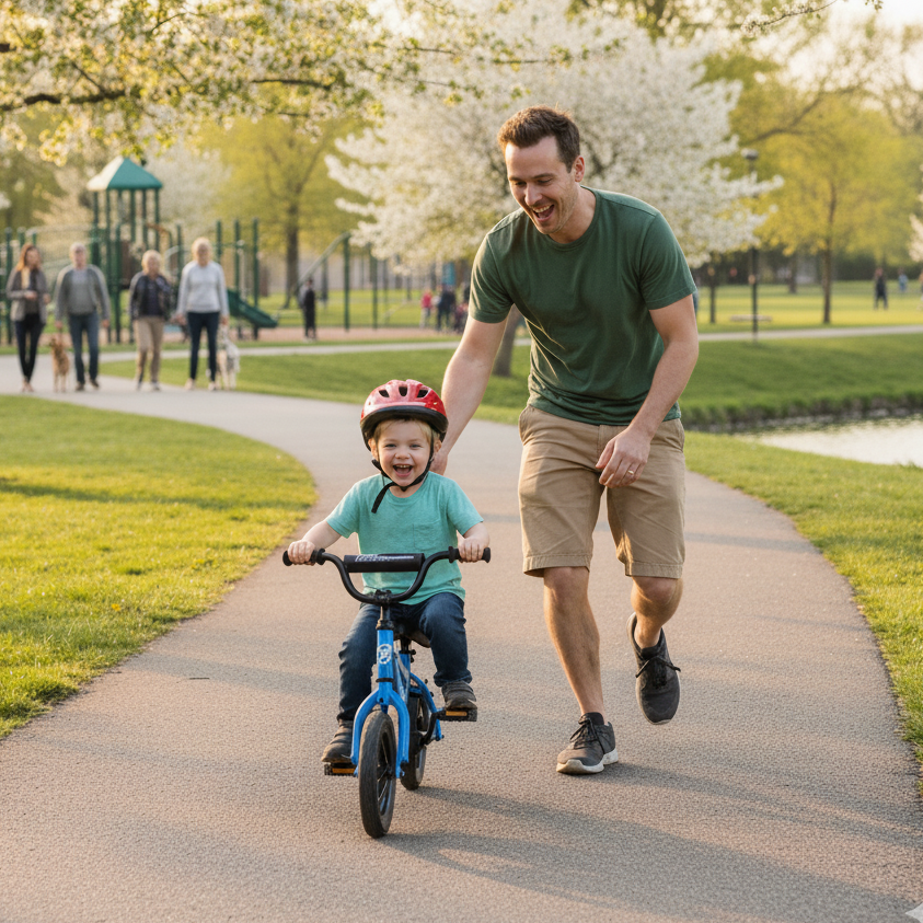 niño aprendiendo a montar en bici